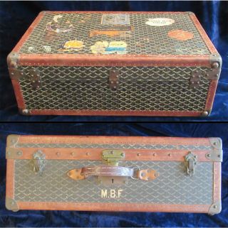 Goyard Suitcase Sized Trunk With Assorted Travel Labels