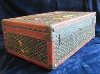 Goyard Suitcase Sized Trunk with Assorted Travel Labels 2