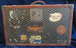 Goyard Suitcase Sized Trunk with Assorted Travel Labels 6