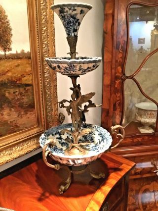 Antique Style Epergne Hand Painted And Bronze