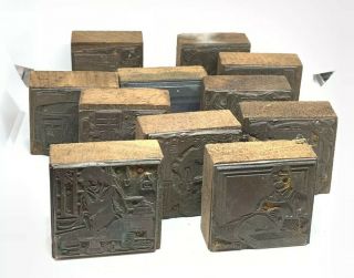 Antique 19th Century Wooden Copper Printing Blocks Grocery Advertise Trade Card