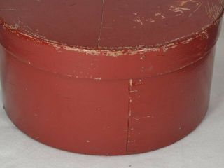 Antique Pantry Box Red Paint Bent Wood Oak Pine 10 " Lapped 19th C Vg