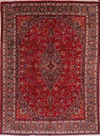 VINTAGE Traditional Floral Kashmar Oriental Area Rug Hand - Knotted RED 10x13 WOOL 2