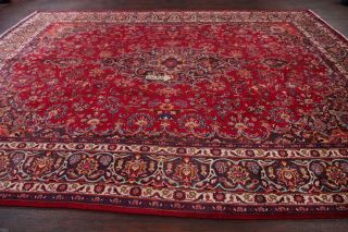 VINTAGE Traditional Floral Kashmar Oriental Area Rug Hand - Knotted RED 10x13 WOOL 7