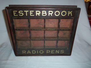 Antique Wood & Glass Display Case Esterbrook Radio Pens 11.  5x13.  5 " Store Fixture