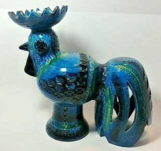 Bitossi Aldo Londi Rimini Blue Large Rooster MCM Italy Art Pottery Italian 2