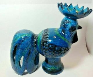 Bitossi Aldo Londi Rimini Blue Large Rooster MCM Italy Art Pottery Italian 3