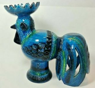 Bitossi Aldo Londi Rimini Blue Large Rooster MCM Italy Art Pottery Italian 4