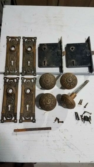 Rare Rhc Fox Head Columbian Heavy Bronze Door Knobs & Back Plates & Locks