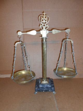antique brass & marble balance scales 7