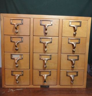 Vintage 12 Drawer Wood Gaylord Library Card File Cabinet - Blond Office Furniture
