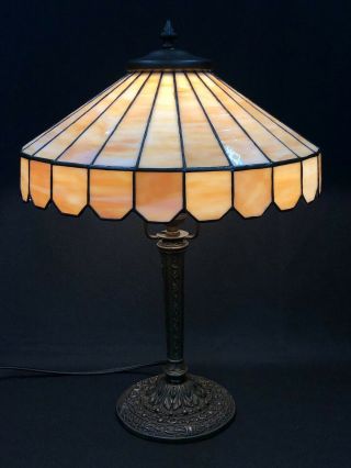 c.  1915 - 20’s Lamb Brothers Slag Glass Leaded Glass Shade Electric Table Lamp NR 2
