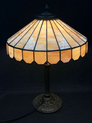 c.  1915 - 20’s Lamb Brothers Slag Glass Leaded Glass Shade Electric Table Lamp NR 3