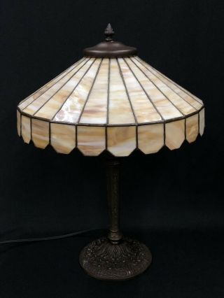 c.  1915 - 20’s Lamb Brothers Slag Glass Leaded Glass Shade Electric Table Lamp NR 4