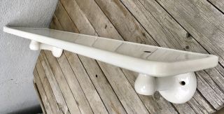 1920’s ANTIQUE MILK GLASS BATHROOM WALL SHELF CERAMIC BRACKETS VINTAGE 2