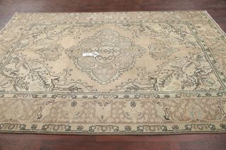 Vintage MUTED Geometric Distressed Oriental Area Rug Hand - Knotted Wool 6x10 12