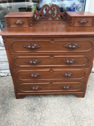 188os Restored Victorian Walnut Dresser Carved Pulls A,  Quality Old
