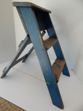 Antique Blue Paint Step Stool Ladder