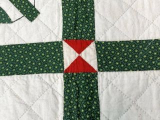 Red Green c 1880 - 90s Rose Tree ANTIQUE Applique Quilt 7