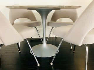 4 Knoll Saarinen Executive Side Chairs Grey Fabric Perfect Cond.  Chrome 4