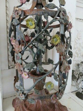 OMG Old Cast Metal BASE & SHADE Tole ROSES & FLOWERS Unique Architectural Piece 2
