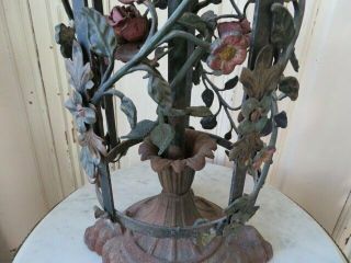 OMG Old Cast Metal BASE & SHADE Tole ROSES & FLOWERS Unique Architectural Piece 4