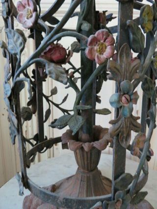 OMG Old Cast Metal BASE & SHADE Tole ROSES & FLOWERS Unique Architectural Piece 6