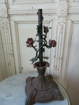 OMG Old Cast Metal BASE & SHADE Tole ROSES & FLOWERS Unique Architectural Piece 8