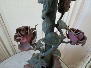 OMG Old Cast Metal BASE & SHADE Tole ROSES & FLOWERS Unique Architectural Piece 9