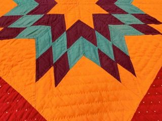 Glowing Cheddar c 1890 - 1900 Stars ANTIQUE Quilt Red 4 Block 2
