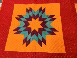 Glowing Cheddar c 1890 - 1900 Stars ANTIQUE Quilt Red 4 Block 4