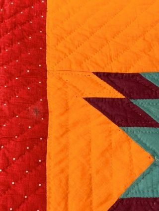 Glowing Cheddar c 1890 - 1900 Stars ANTIQUE Quilt Red 4 Block 8