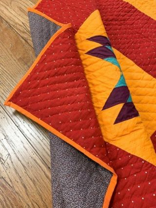 Glowing Cheddar c 1890 - 1900 Stars ANTIQUE Quilt Red 4 Block 9