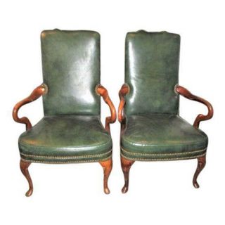 Leather Arm Chairs Vintage Library - Office Goose Neck Made Usa