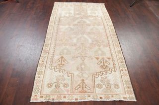 Antique Geometric MUTED PALE PINK Malayer Oriental Area Rug Distressed WOOL 4x7 11