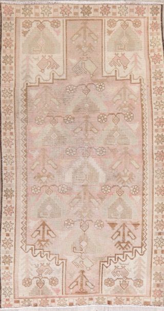 Antique Geometric Muted Pale Pink Malayer Oriental Area Rug Distressed Wool 4x7