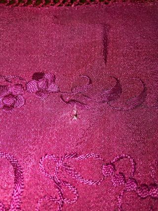 Antique Large EMBROIDERED SILK Piano SHAWL Wrap Burgundy RED 12