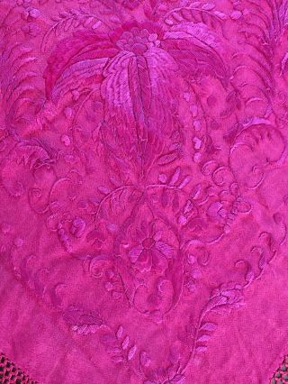 Antique Large EMBROIDERED SILK Piano SHAWL Wrap Burgundy RED 4