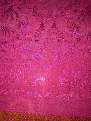 Antique Large EMBROIDERED SILK Piano SHAWL Wrap Burgundy RED 9