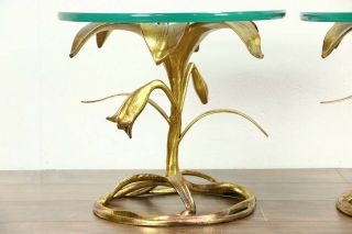 Arthur Court Glass Top Lily Side Table,  Gilded Hollywood Regency,  1960 Vintage