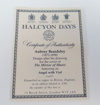 Halcyon Days Aubrey Beardsley Angel w/ Viol Aesthetic Enamel Trinket Box Makower 10