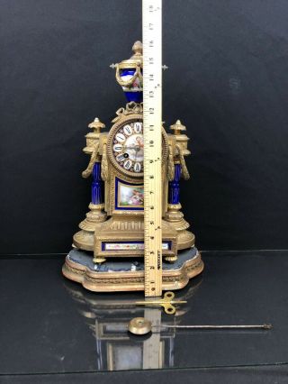 Antique French Mantle Clock Beautifully Gilded With Blue Sevres Porcelain