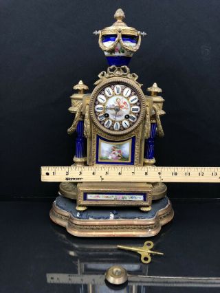 Antique French Mantle Clock Beautifully Gilded With Blue Sevres Porcelain 2