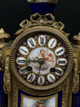 Antique French Mantle Clock Beautifully Gilded With Blue Sevres Porcelain 3