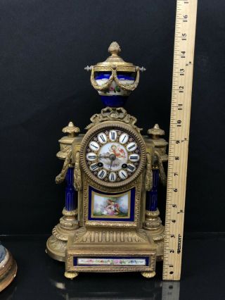 Antique French Mantle Clock Beautifully Gilded With Blue Sevres Porcelain 5