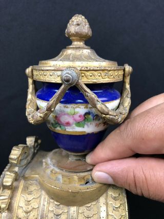 Antique French Mantle Clock Beautifully Gilded With Blue Sevres Porcelain 8