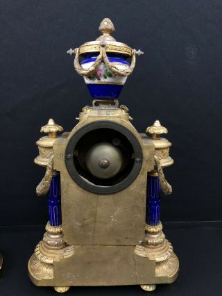 Antique French Mantle Clock Beautifully Gilded With Blue Sevres Porcelain 9