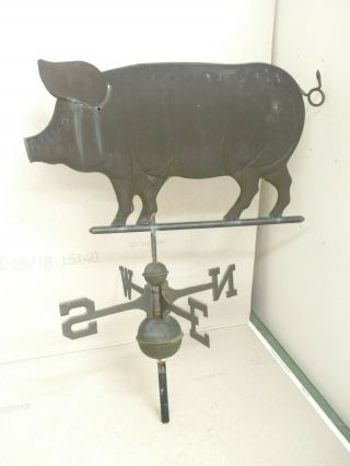 Vintage Large Pig Weathervane With Ball And Directionals 27” Long Copper