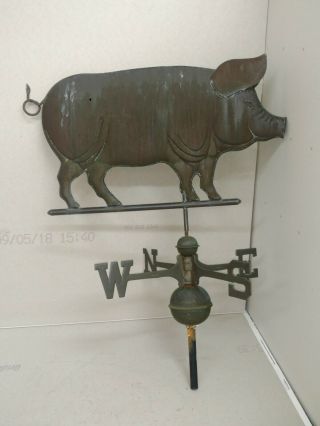 Vintage Large Pig Weathervane With Ball And Directionals 27” Long Copper 2