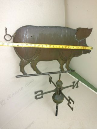 Vintage Large Pig Weathervane With Ball And Directionals 27” Long Copper 5